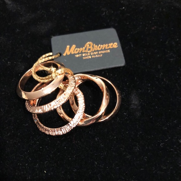 5 stackable 18k rose gold/bronze hammered rings - Picture 3 of 8